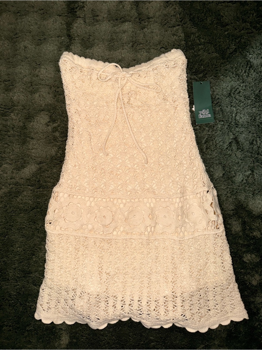 wild fable Cream Strapless Crochet Floral-Trim Dress